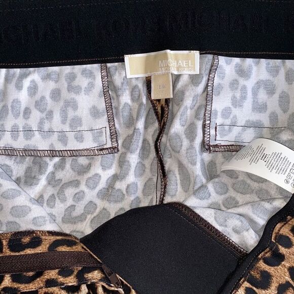 Michael Kors NWT MobWife Leopard Print Pants Tummy Control Cotton Dark Camel 18 - Picture 5 of 9
